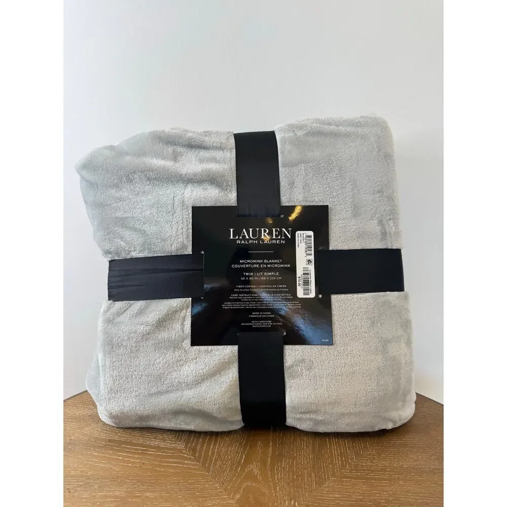 Lauren Ralph Lauren Micromink Blanket Twin Gray Luxuriously Soft Plush 66x90